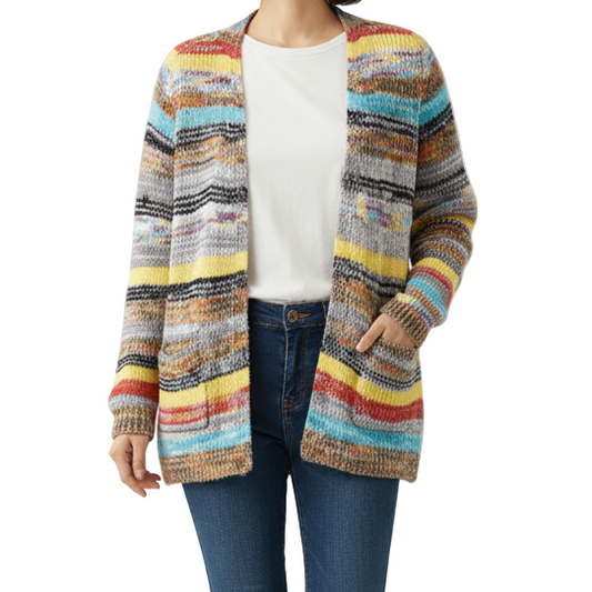 Men's Vintage Rainbow Colorblock Jacquard Lapel Cardigan www.daltik.com