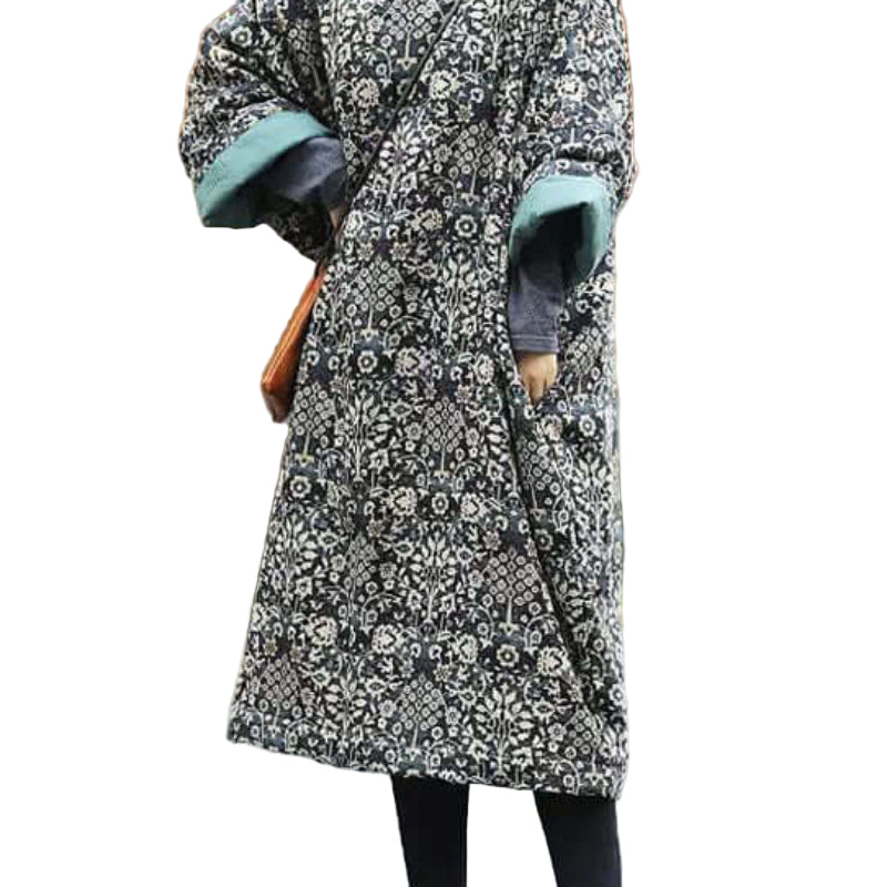 Modern-Black-Oversized-Print-Fine-Cotton-Filled-Dress-Winter-https://daltik.com/