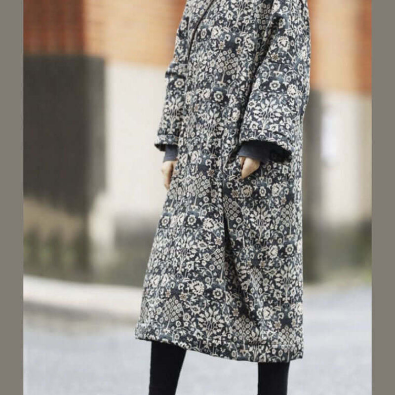 Modern-Black-Oversized-Print-Fine-Cotton-Filled-Dress-Winter-https://daltik.com/