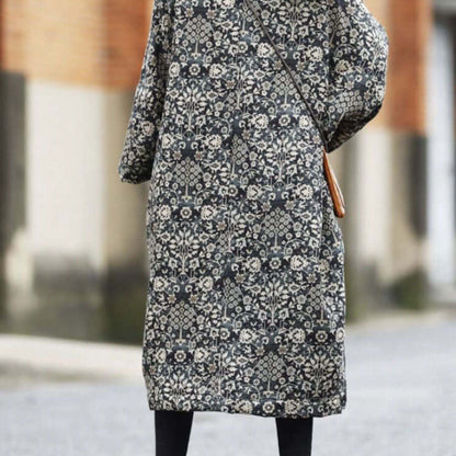 Modern-Black-Oversized-Print-Fine-Cotton-Filled-Dress-Winter-https://daltik.com/