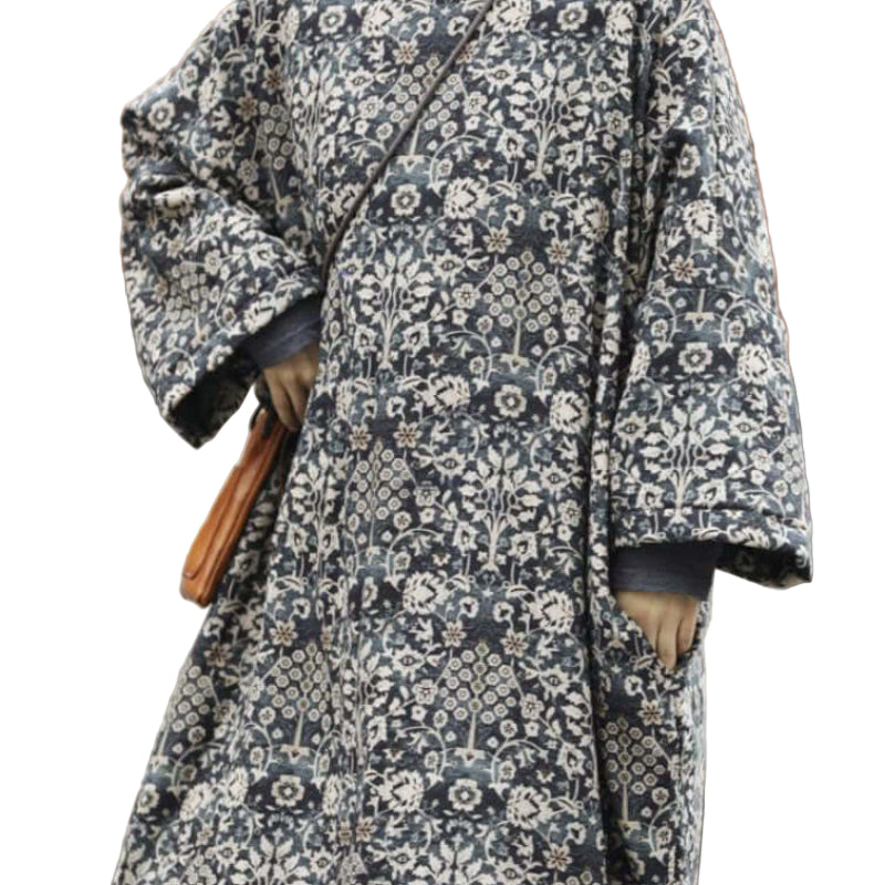 Modern-Black-Oversized-Print-Fine-Cotton-Filled-Dress-Winter-https://daltik.com/