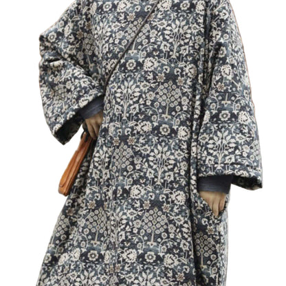 Modern-Black-Oversized-Print-Fine-Cotton-Filled-Dress-Winter-https://daltik.com/