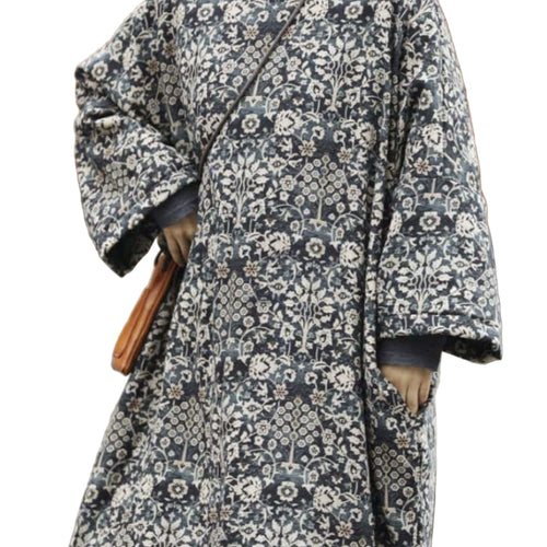 Modern-Black-Oversized-Print-Fine-Cotton-Filled-Dress-Winter-https://daltik.com/