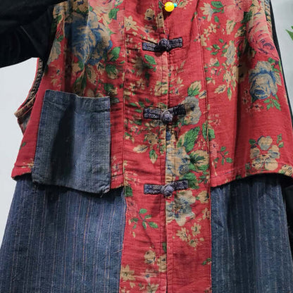 Vintage Red Stand Collar | Chinese Button Patchwork print Cotton Vest Sleeveless, available at: https://www.daltik.com/
