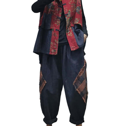 Vintage Red Stand Collar | Chinese Button Patchwork print Cotton Vest Sleeveless, available at: https://www.daltik.com/