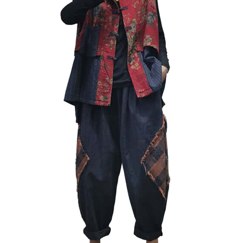 Vintage Red Stand Collar | Chinese Button Patchwork print Cotton Vest Sleeveless, available at: https://www.daltik.com/