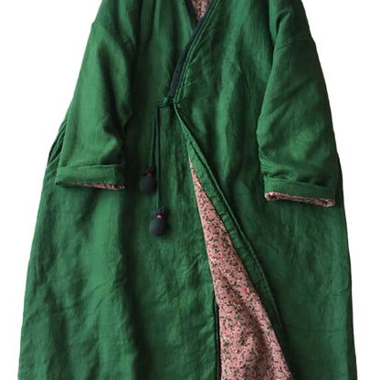 Women-Green-V-Neck-Button-Cotton-Filled-Parka-Long-Coats-Winter1-https://daltik.com/