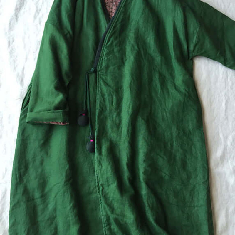 Women-Green-V-Neck-Button-Cotton-Filled-Parka-Long-Coats-Winter1-https://daltik.com/