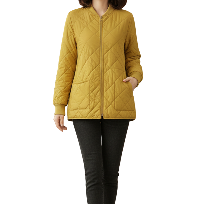 Yellow O-Neck - Zippered Plaid Thick Coats Long Sleeve www.daltik.com