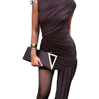 brown-high-neck-ruched-draped-mini-dress-1-www.daltik.com