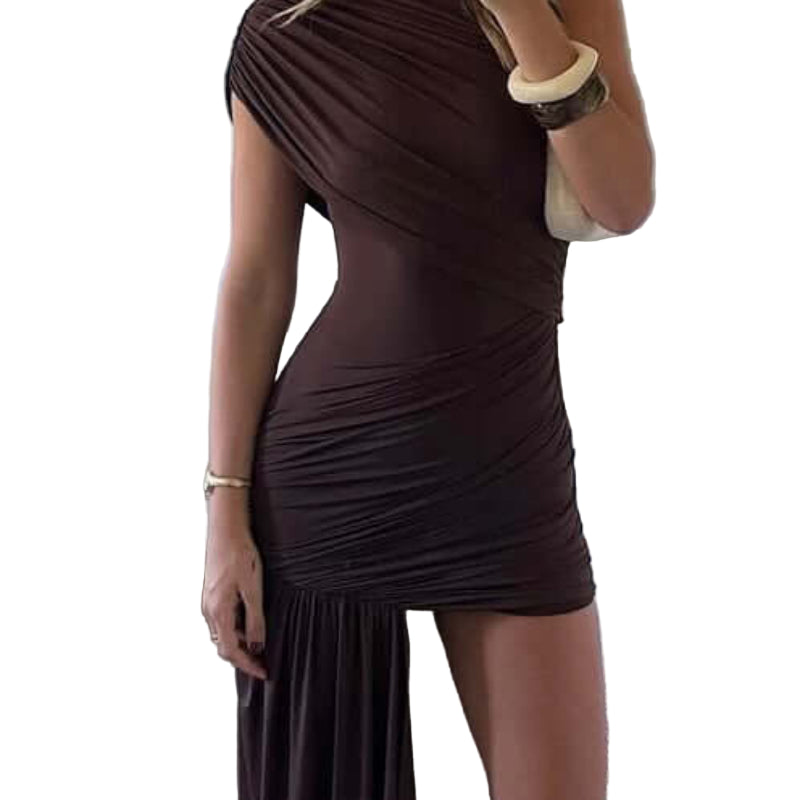brown-high-neck-ruched-draped-mini-dress-1-www.daltik.com